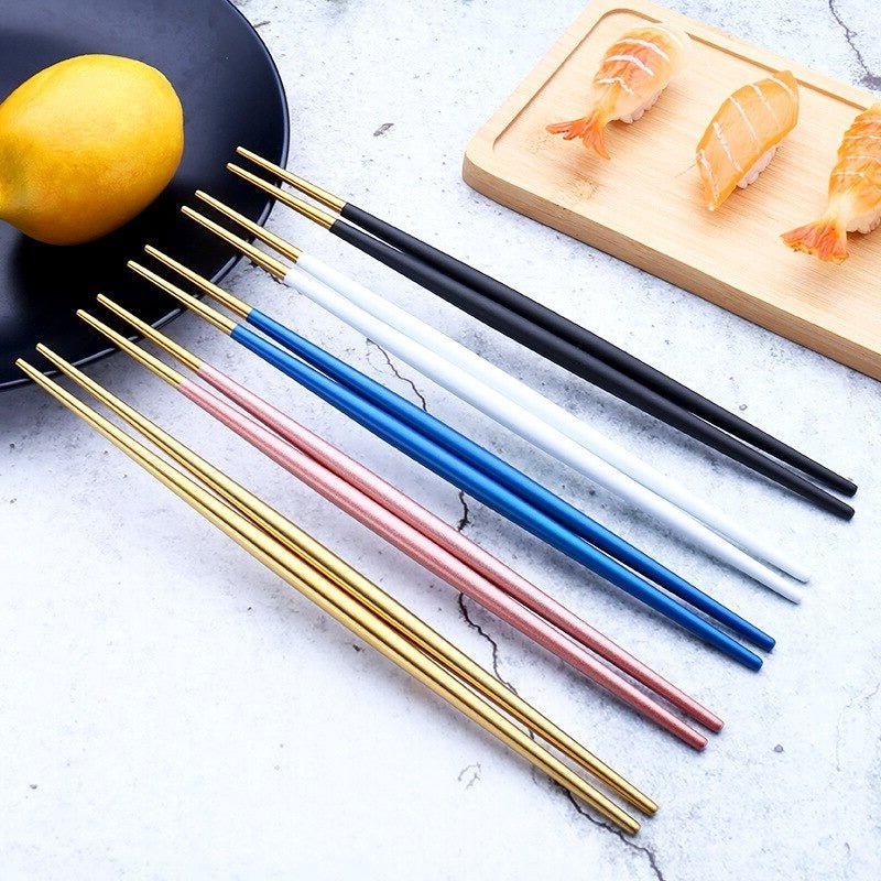 6 Pairs 18/10 Stainless Steel Non-slip Round Sushi Noodles Chopsticks