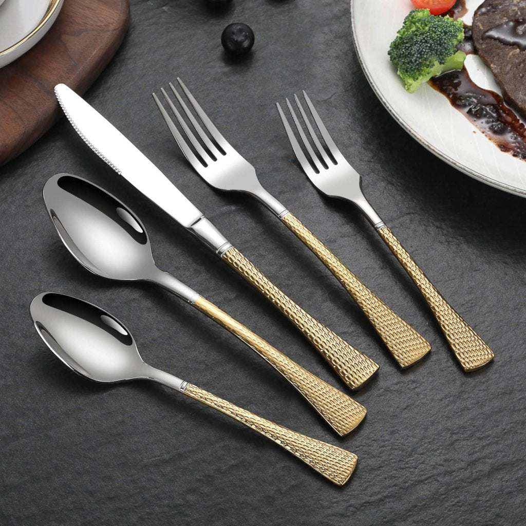 Hammered Flatware - Gold Silver - Lemeya