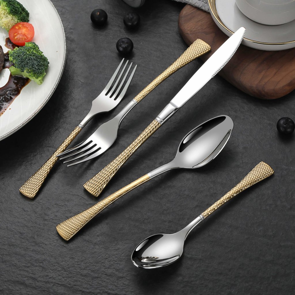 Hammered Flatware - Gold Silver - Lemeya
