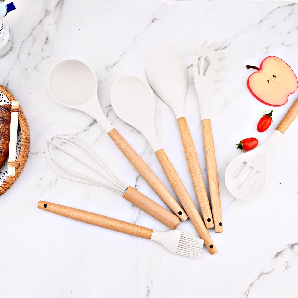 Sara Silicone Kitchenware Cooking Utensils Set - White - Lemeya Kitchen