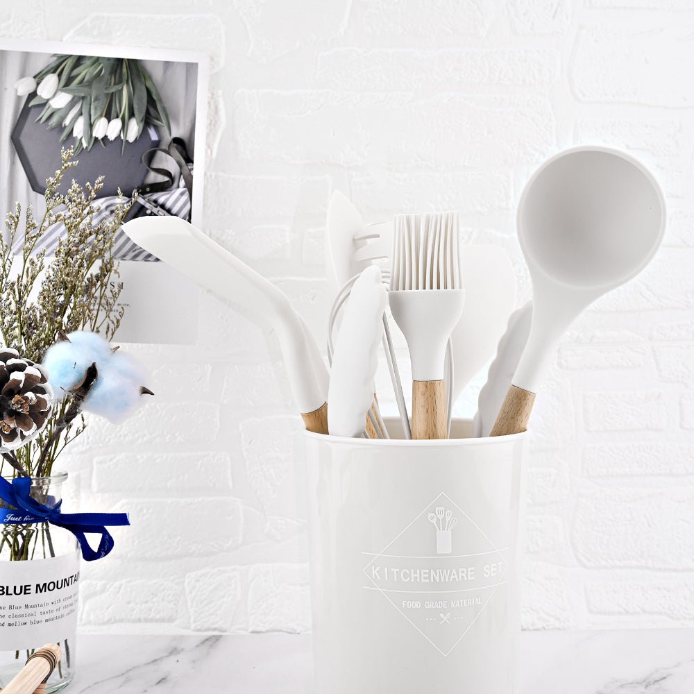 Sara Silicone Kitchenware Cooking Utensils Set - White - Lemeya Kitchen