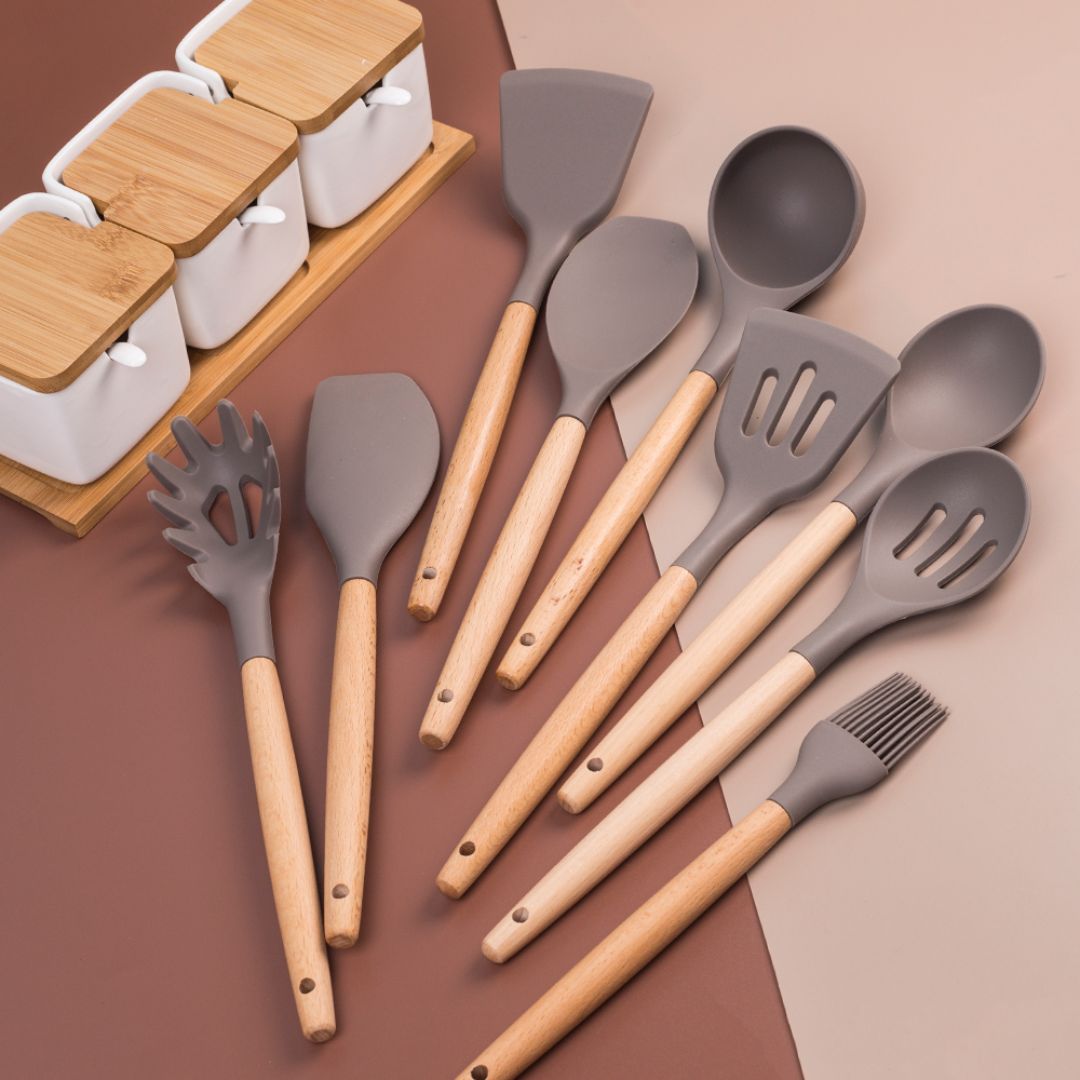 Olivia Silicone Wooden Handle Utensils Set