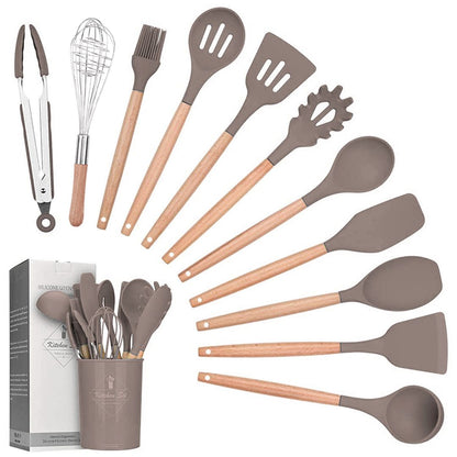 Olivia Silicone Wooden Handle Utensils Set