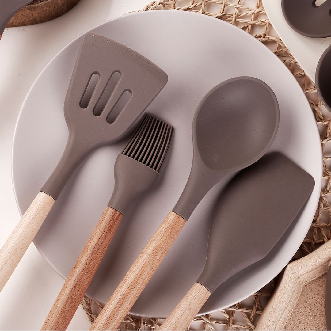 Olivia Silicone Wooden Handle Utensils Set