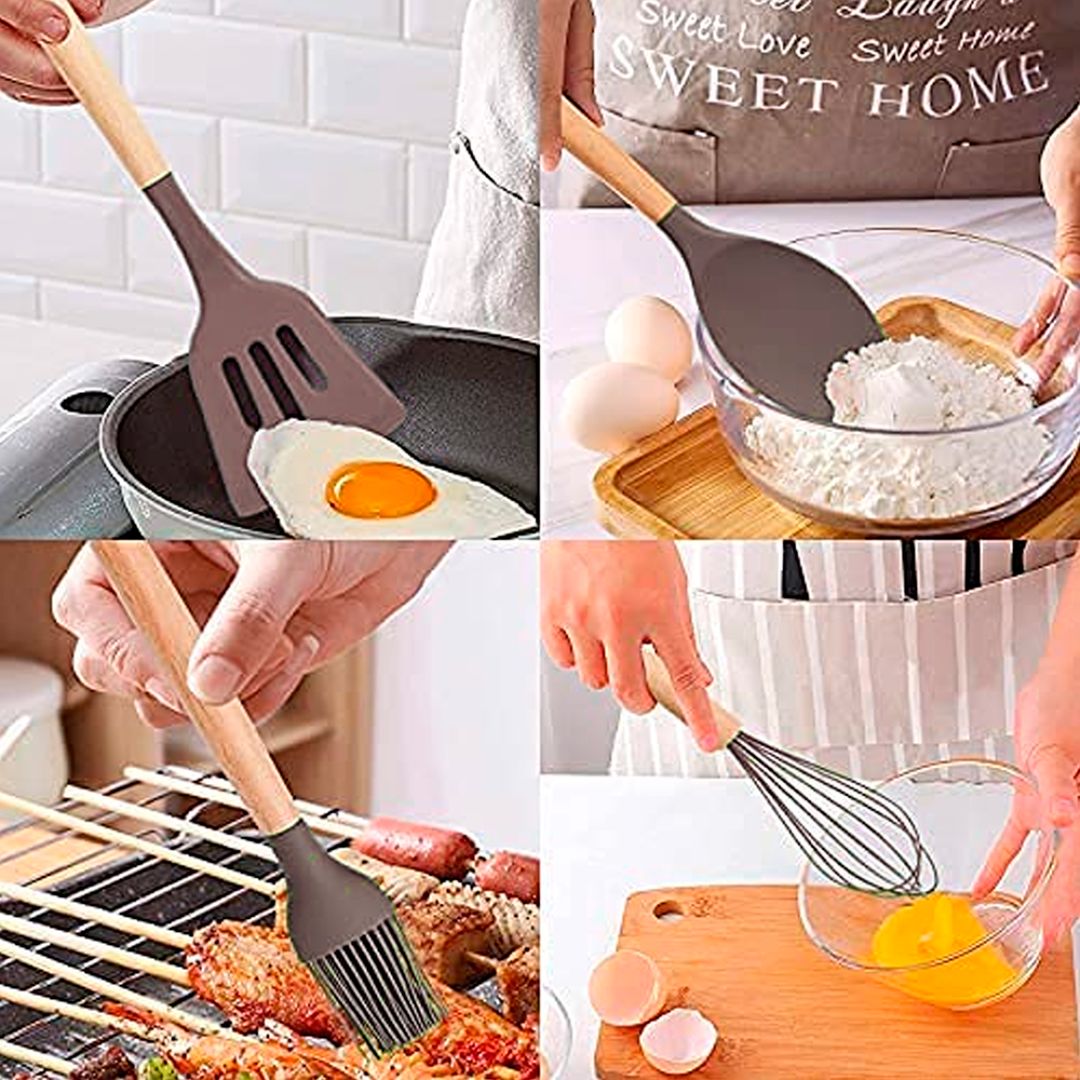 Olivia Silicone Wooden Handle Utensils Set