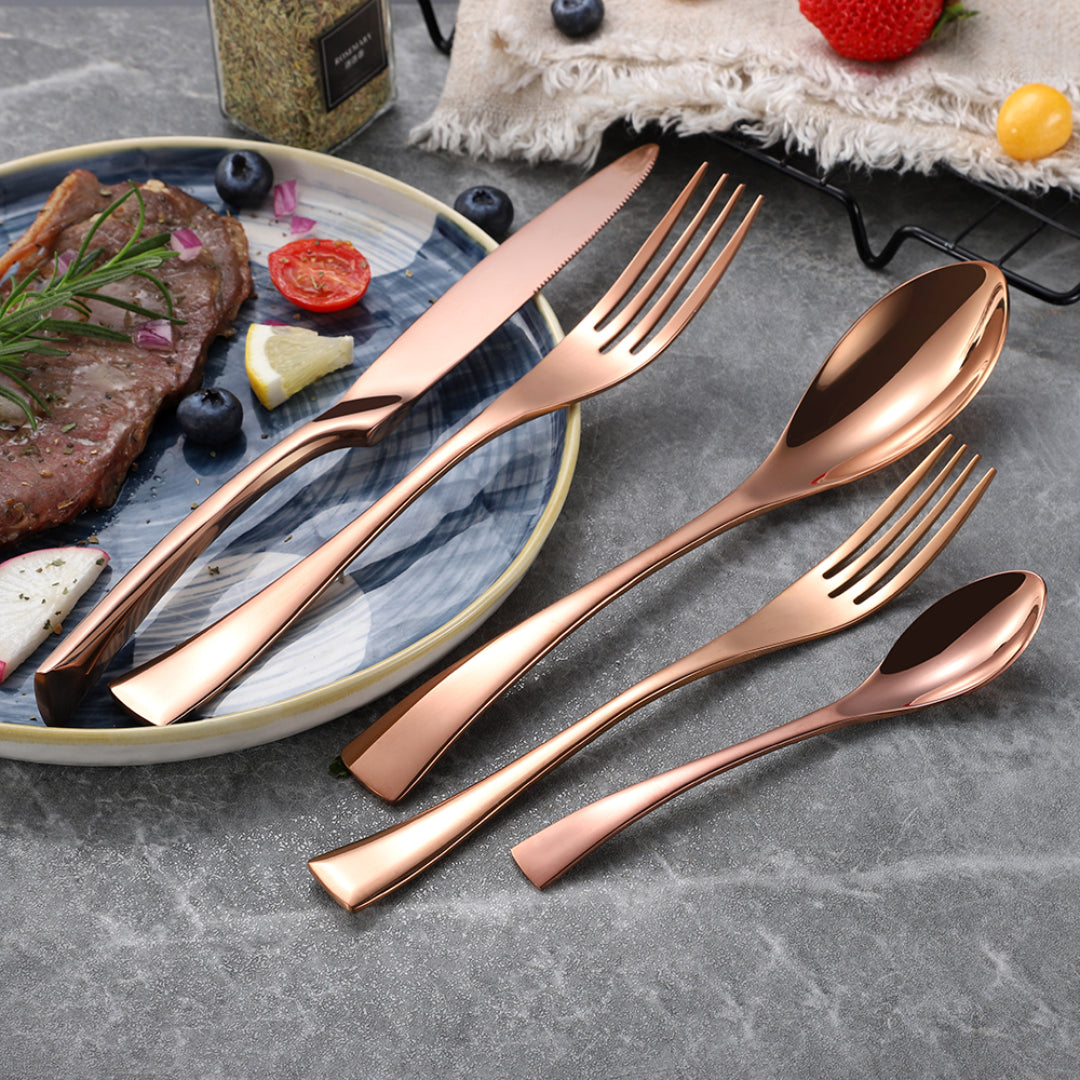 Kaya Modern Rose Gold Flatware Set