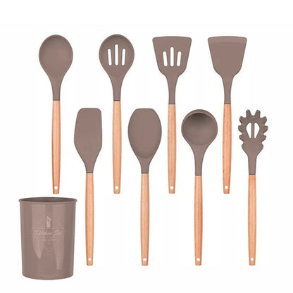 Olivia Silicone Wooden Handle Utensils Set