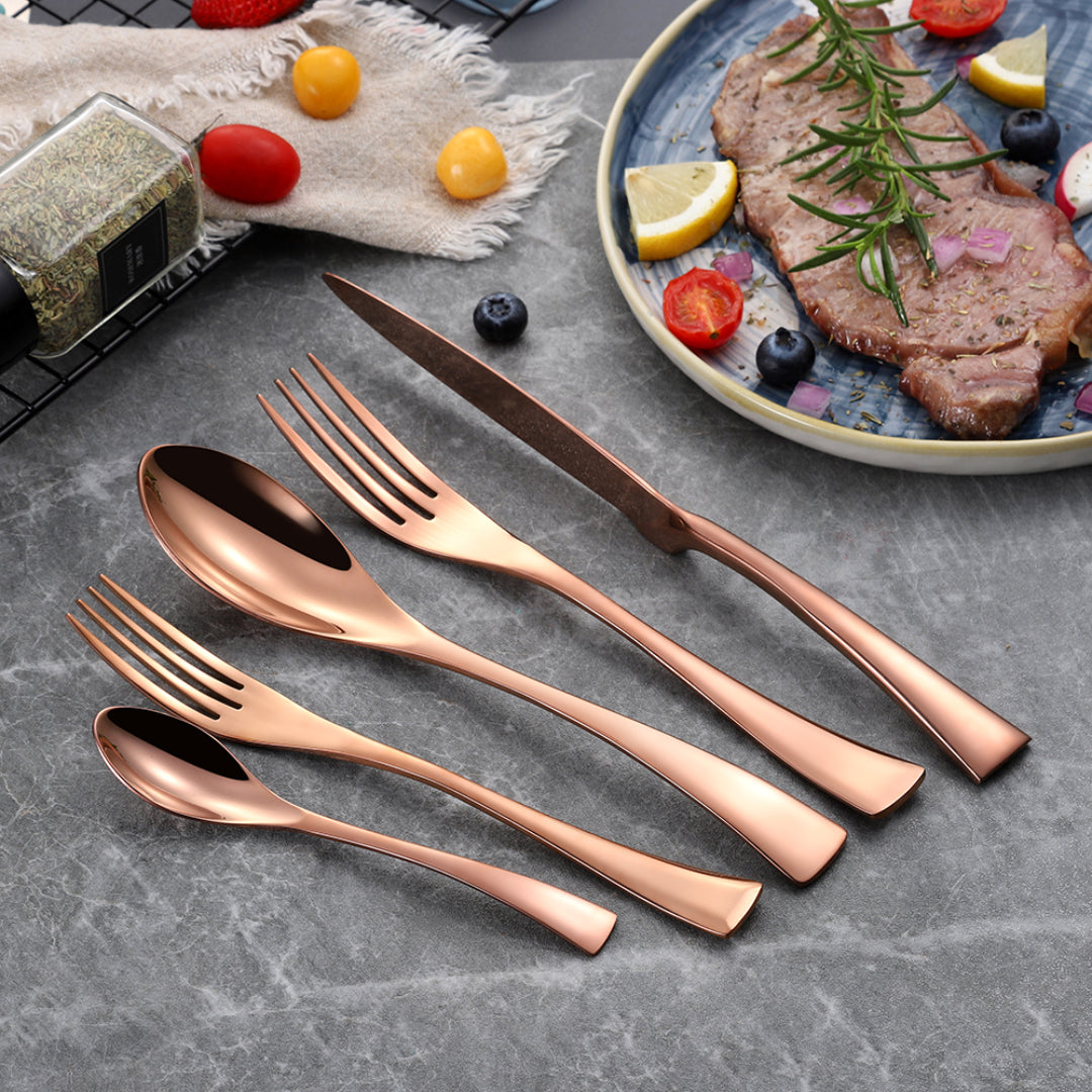 Kaya Modern Rose Gold Flatware Set