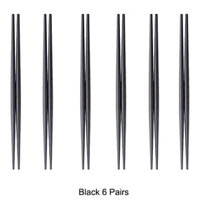 6 Pairs 18/10 Stainless Steel Non-slip Round Sushi Noodles Chopsticks - Black - Lemeya Kitchen