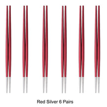 6 Pairs 18/10 Stainless Steel Non-slip Round Sushi Noodles Chopsticks - Red Silver - Lemeya Kitchen
