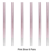 6 Pairs 18/10 Stainless Steel Non-slip Round Sushi Noodles Chopsticks - Pink Silver - Lemeya Kitchen
