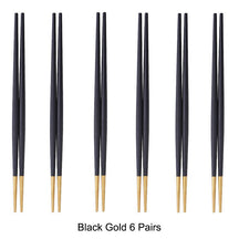 6 Pairs 18/10 Stainless Steel Non-slip Round Sushi Noodles Chopsticks - Black Gold - Lemeya Kitchen