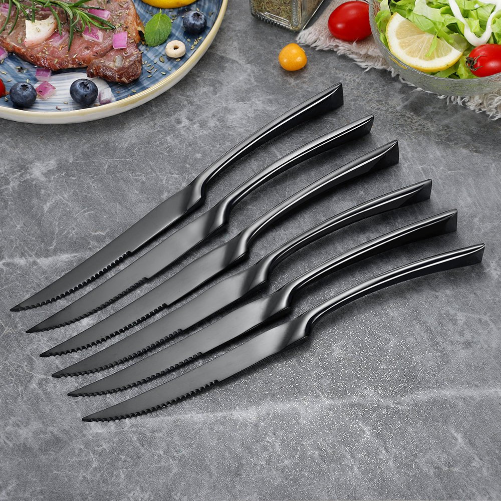 6PCS Stainless Steel Steak Knives Set - Black - Lemeya