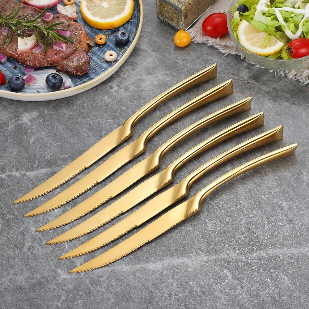 6PCS Stainless Steel Steak Knives Set - Gold - Lemeya