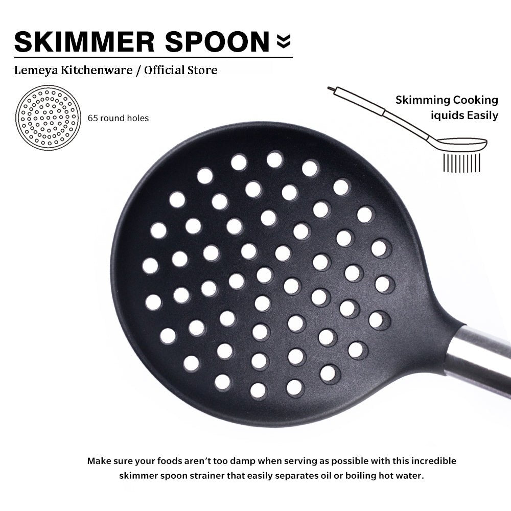 Basic Stainless Steel Silicone Kitchen Utensils Set - Black - Lemeya Kitchen