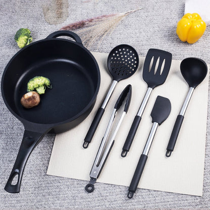 Basic Stainless Steel Silicone Kitchen Utensils Set - Black - Lemeya Kitchen