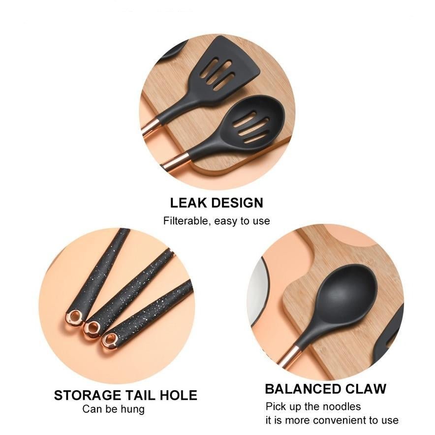 Kitchen Utensil Set - Black / Wood  Cooking utensils set, Silicone cooking  utensils, Cooking tool set