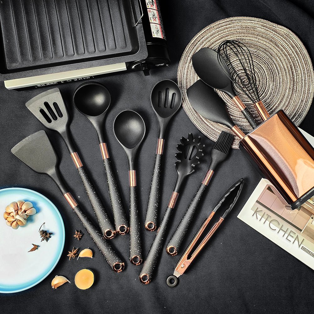 Elena Silicone Kitchen Utensils Set - Black - Lemeya Kitchen