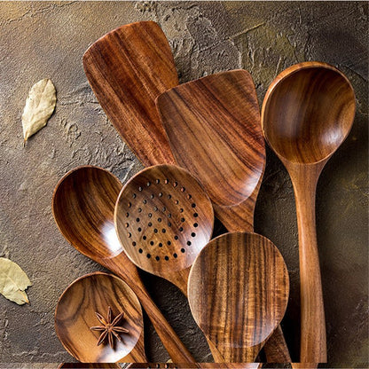 Gaia Wooden Kitchen Utensils Set - 9PCS Set - Lemeya Kitchen