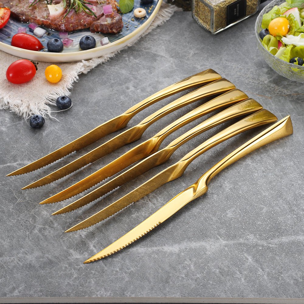 Lemeya Kaya 6 Pieces Stainless Steel Steak Knives Set - Gold - Lemeya Kitchen