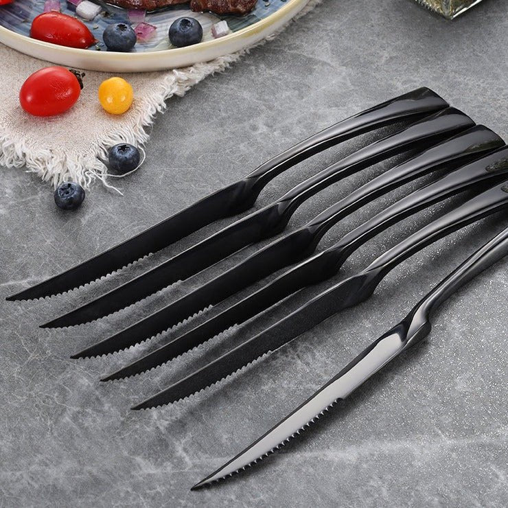 6pcs Stainless Steel Steak Knives Set, Black / 6 Pieces