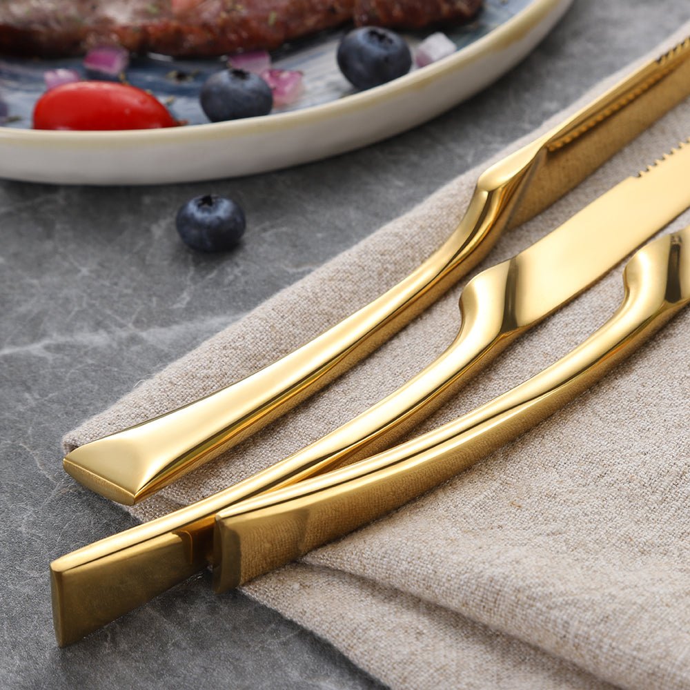 US$ 21.99 - 6 Titanium Gold Plated Stainless Steel Steak Knives -  m.