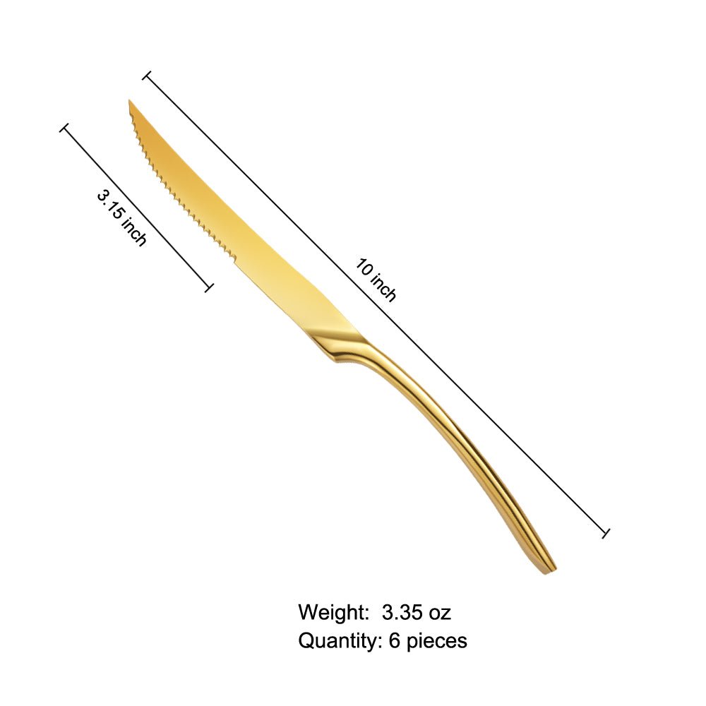 US$ 21.99 - 6 Titanium Gold Plated Stainless Steel Steak Knives -  m.