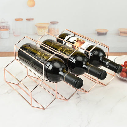 Minimalist Metal Wine Rack - ROSE GOLD - Lemeya
