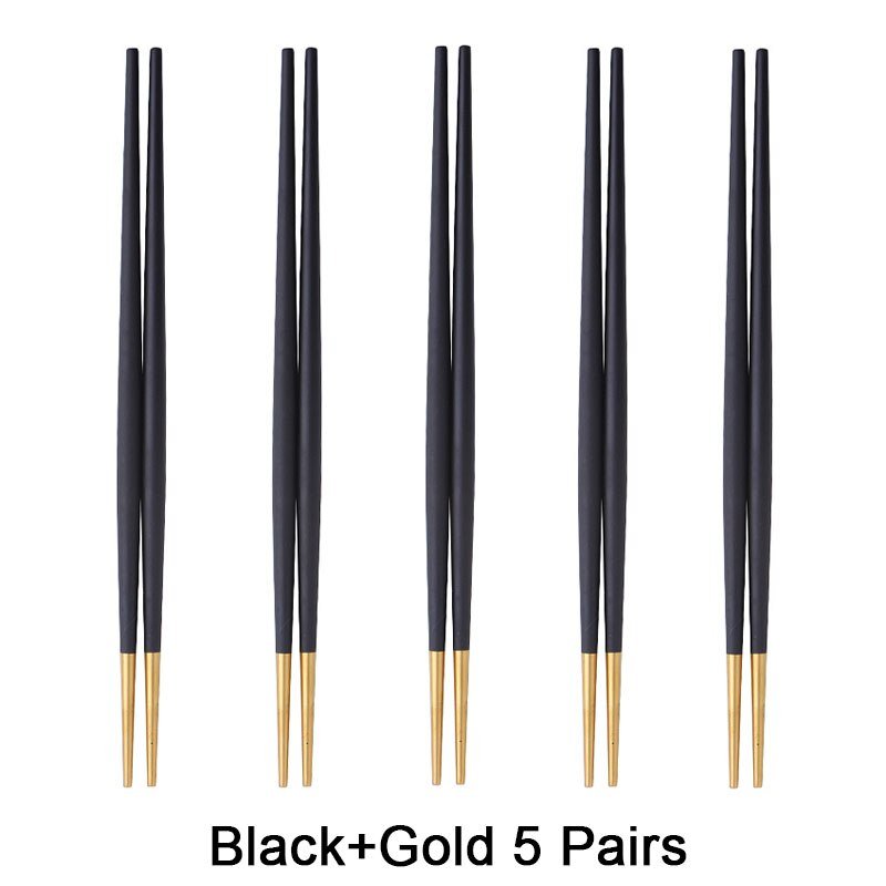 Round Chopsticks 18/10 Stainless Steel Non-slip - Black Gold - Lemeya Kitchen