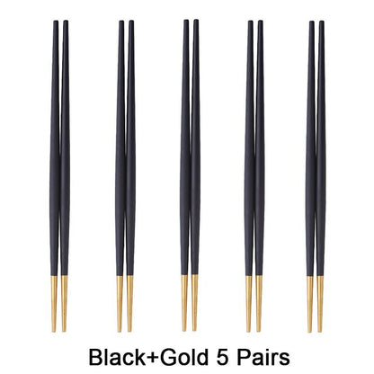 Round Chopsticks 18/10 Stainless Steel Non-slip - Black Gold - Lemeya Kitchen