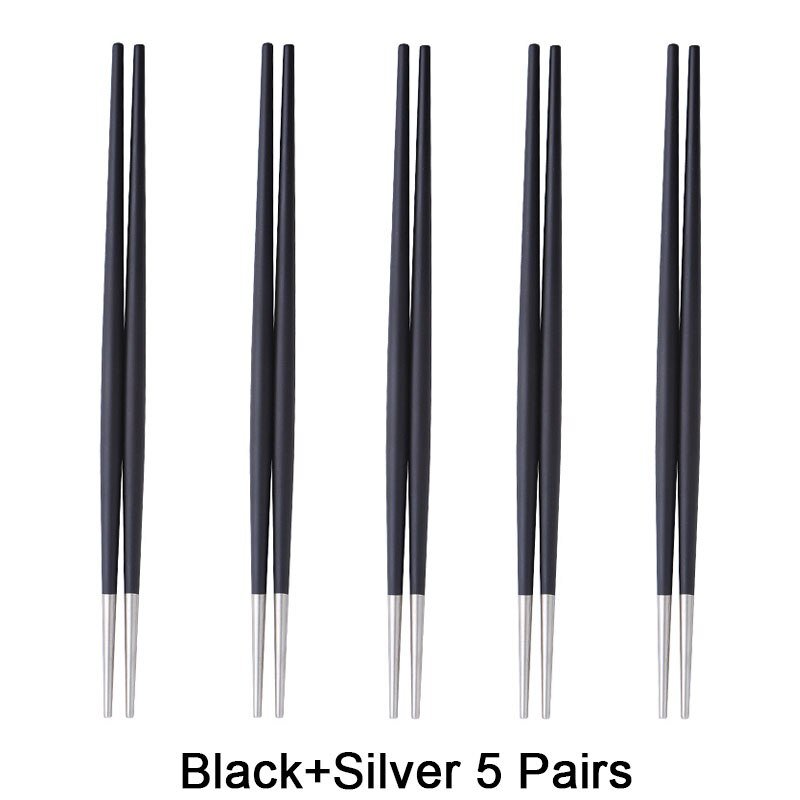 Round Chopsticks 18/10 Stainless Steel Non-slip - Black Silver - Lemeya Kitchen