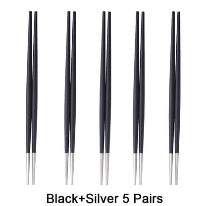 Round Chopsticks 18/10 Stainless Steel Non-slip - Black Silver - Lemeya Kitchen