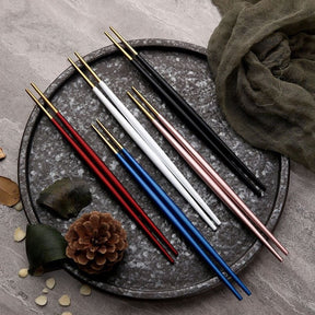 Round Chopsticks 18/10 Stainless Steel Non-slip - Black - Lemeya Kitchen