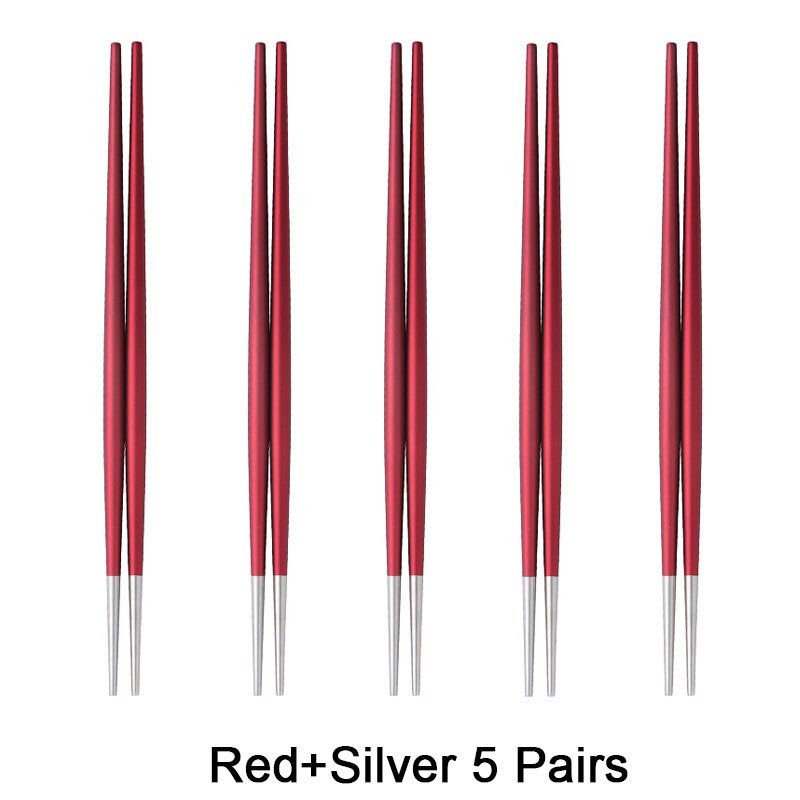 Round Chopsticks 18/10 Stainless Steel Non-slip - Red Silver - Lemeya Kitchen