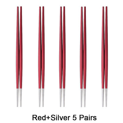 Round Chopsticks 18/10 Stainless Steel Non-slip - Red Silver - Lemeya Kitchen