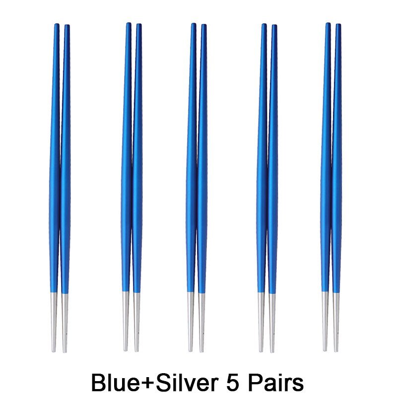 Round Chopsticks 18/10 Stainless Steel Non-slip - Blue Silver - Lemeya Kitchen