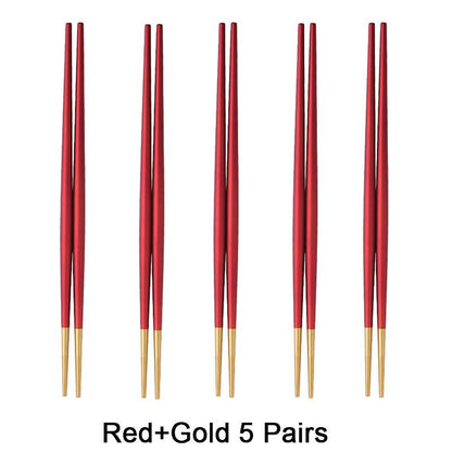 Round Chopsticks 18/10 Stainless Steel Non-slip - Red Gold - Lemeya Kitchen