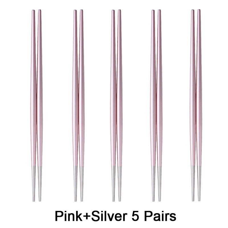 Round Chopsticks 18/10 Stainless Steel Non-slip - Pink Silver - Lemeya Kitchen