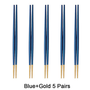 Round Chopsticks 18/10 Stainless Steel Non-slip - Blue Gold - Lemeya Kitchen