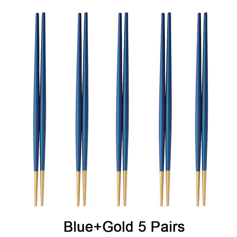 Round Chopsticks 18/10 Stainless Steel Non-slip - Blue Gold - Lemeya Kitchen