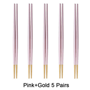 Round Chopsticks 18/10 Stainless Steel Non-slip - Pink Gold - Lemeya Kitchen