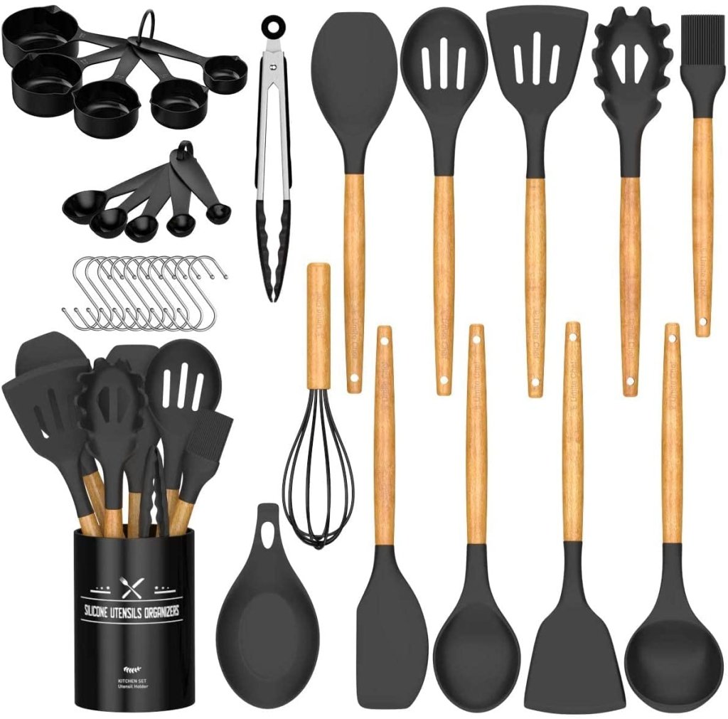 Elisa Utensils Set, 33 Pcs Silicone Kitchen Cooking Tools, Heat Stainless  Steel Resistant Cookwear Accessories - Lemeya