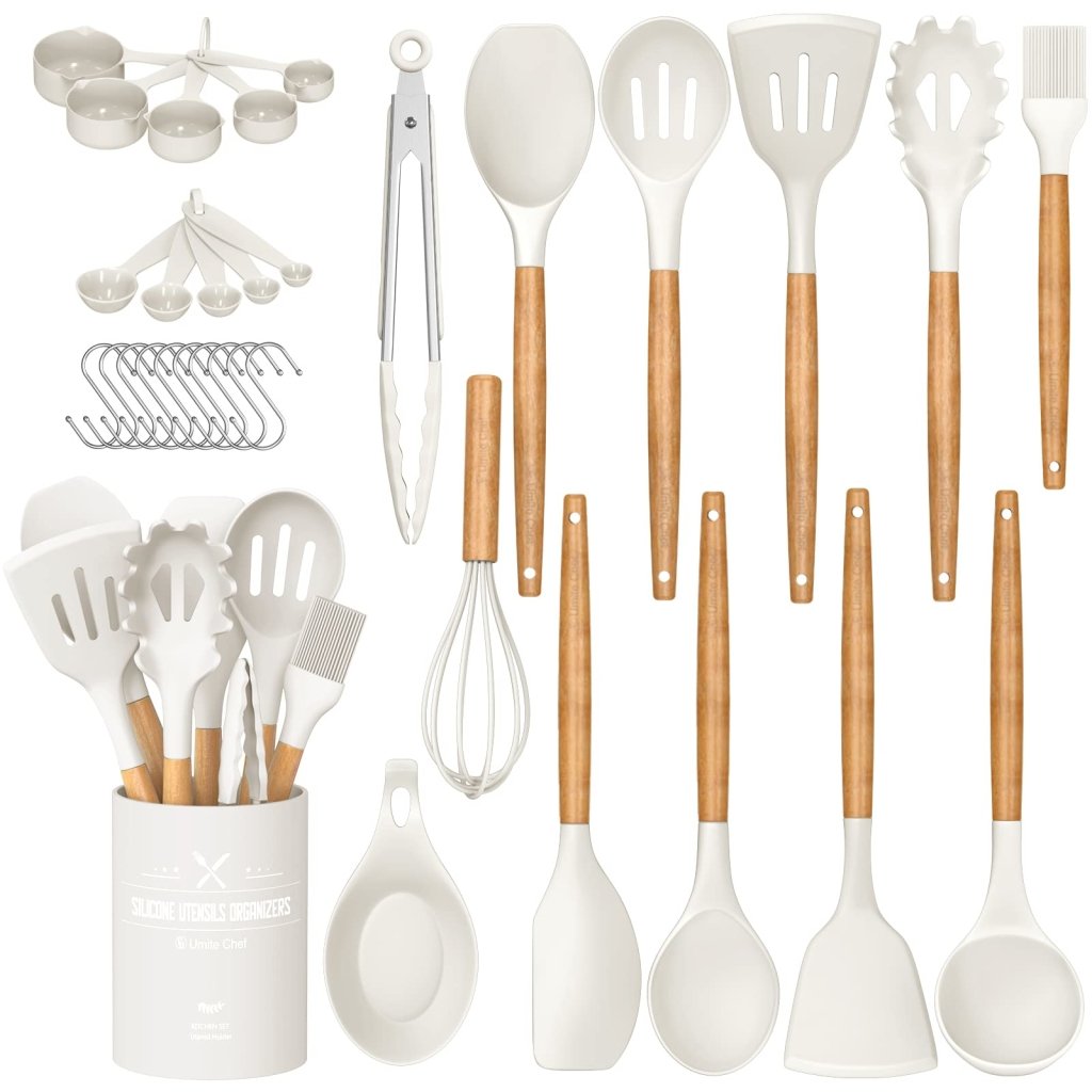 Sara Silicone Kitchenware Cooking Utensils Set - White - Lemeya Kitchen