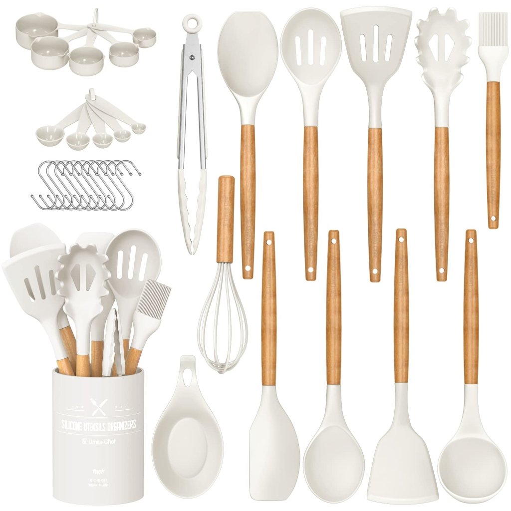 Elisa Utensils Set, 33 Pcs Silicone Kitchen Cooking Tools, Heat Stainless  Steel Resistant Cookwear Accessories - Lemeya