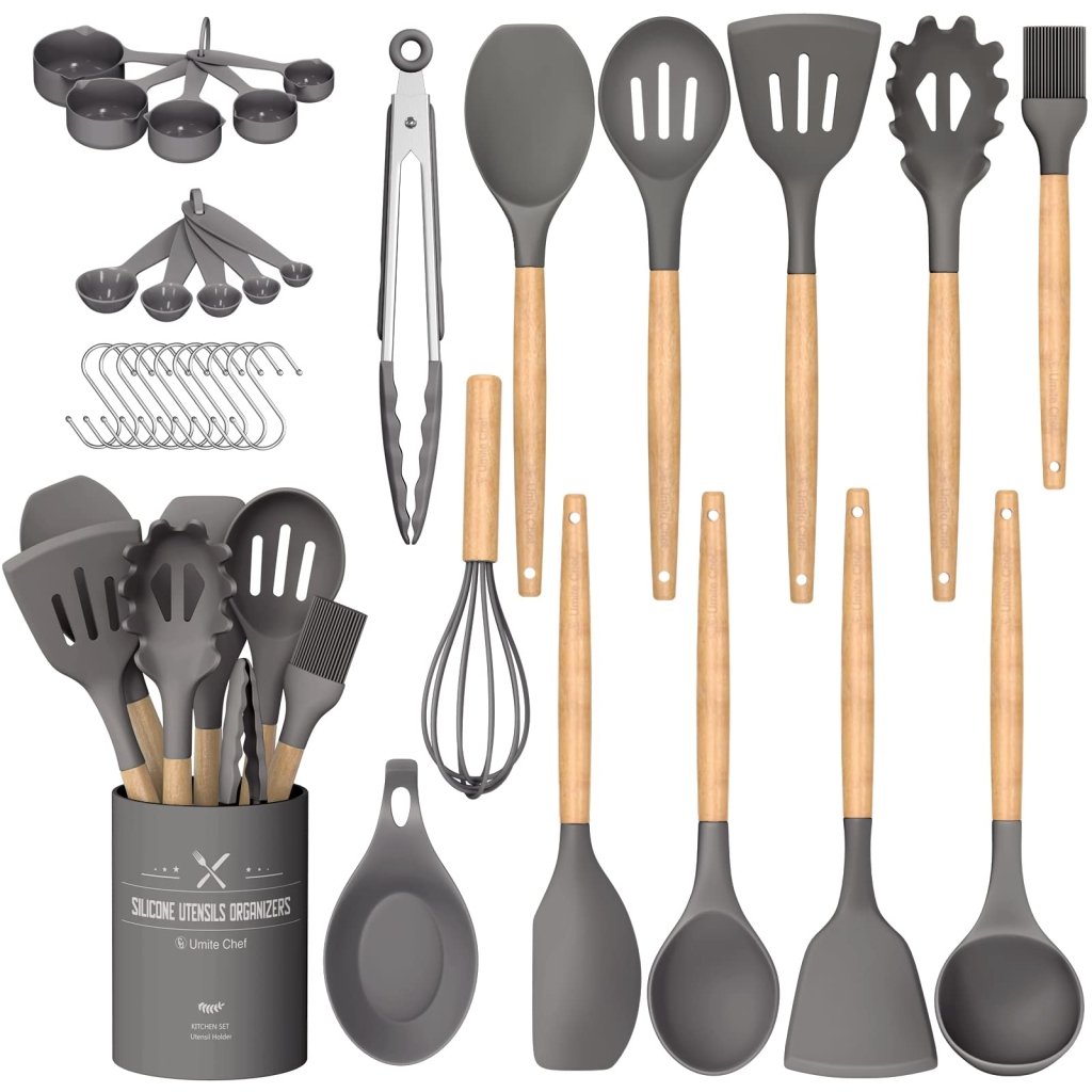 Sara Silicone Kitchenware Cooking Utensils Set - Grey - Lemeya Kitchen