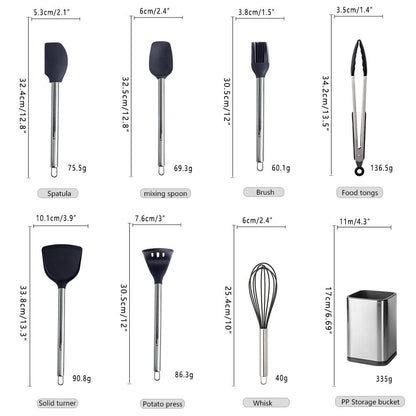 Simona Silicone Kitchen Tools Cooking Utensils Set - Black - Lemeya Kitchen