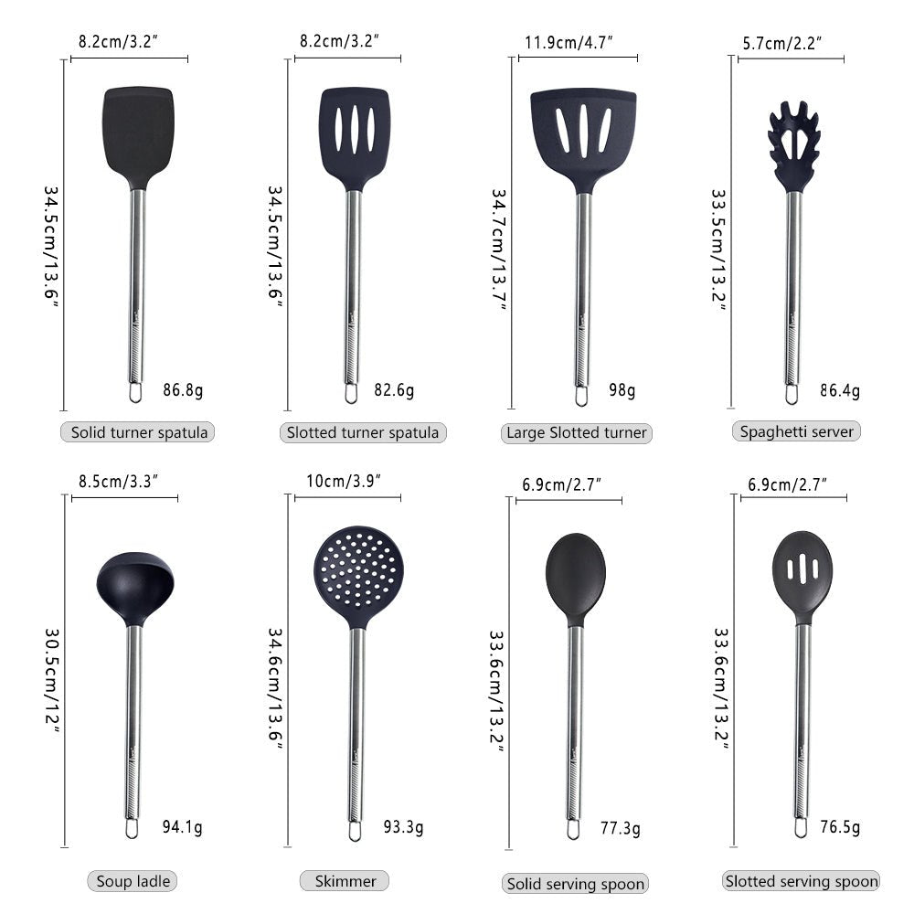 Simona Silicone Kitchen Tools Cooking Utensils Set - Black - Lemeya Kitchen