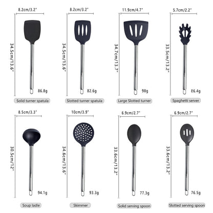 Simona Silicone Kitchen Tools Cooking Utensils Set - Black - Lemeya Kitchen