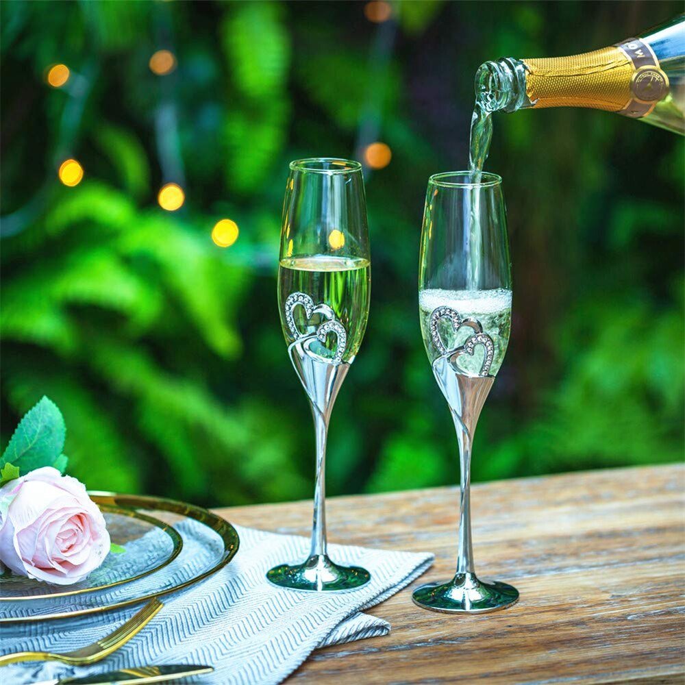 Wedding Crystal Goblet Champagne Flutes Glasses - Silver 2PCS - Lemeya Kitchen