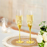 Wedding Crystal Goblet Champagne Flutes Glasses - Gold 2PCS - Lemeya Kitchen